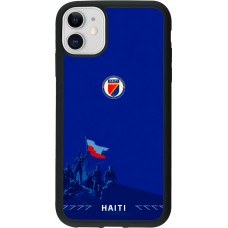 Coque iPhone 11 - Silicone rigide noir Maillot de football Haiti 2026 personnalisable