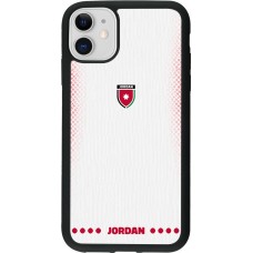 Coque iPhone 11 - Silicone rigide noir Maillot de football Jordanie 2026 personnalisable