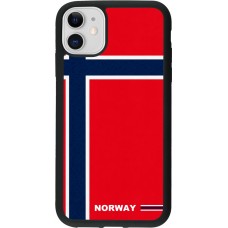 Coque iPhone 11 - Silicone rigide noir Maillot de football Norvège 2026 personnalisable