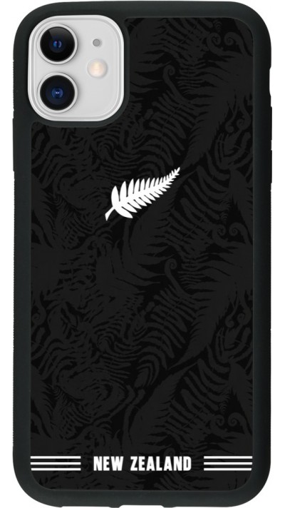 Coque iPhone 11 - Silicone rigide noir Maillot de football Nouvelle-Zélande 2026 personnalisable