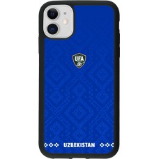 Coque iPhone 11 - Silicone rigide noir Maillot de football Ouzbékistan 2026 personnalisable