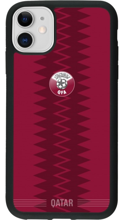 Coque iPhone 11 - Silicone rigide noir Maillot de football Qatar 2026 personnalisable