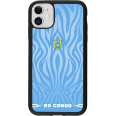 Coque iPhone 11 - Silicone rigide noir Maillot de football RD Congo 2026 personnalisable