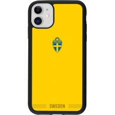 Coque iPhone 11 - Silicone rigide noir Maillot de football Suède 2026 personnalisable