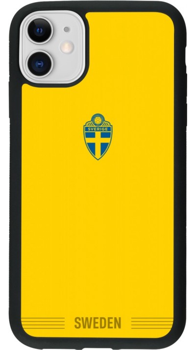 Coque iPhone 11 - Silicone rigide noir Maillot de football Suède 2026 personnalisable