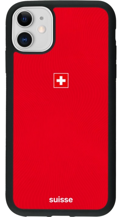 Coque iPhone 11 - Silicone rigide noir Maillot de football Suisse 2026 personnalisable