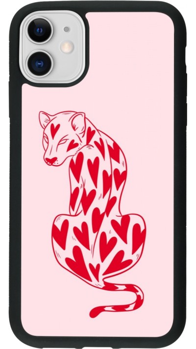 Coque iPhone 11 - Silicone rigide noir Leopard with hearts 2026