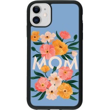 Coque iPhone 11 - Silicone rigide noir Mom 2026 Flowers