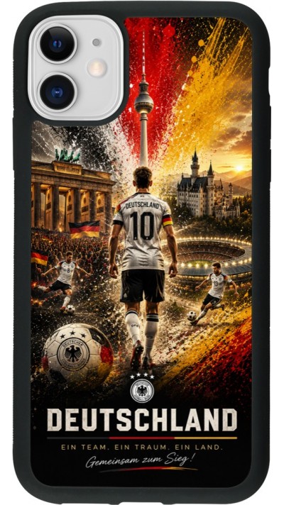 Coque iPhone 11 - Silicone rigide noir Football Allemagne splash 2026
