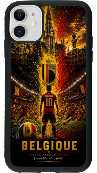 Coque iPhone 11 - Silicone rigide noir Football Belgique splash 2026