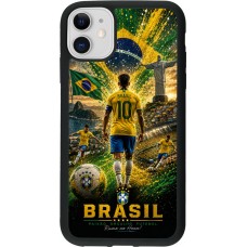 Coque iPhone 11 - Silicone rigide noir Football Brésil splash 2026