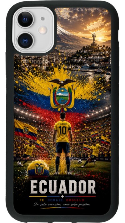 Coque iPhone 11 - Silicone rigide noir Football Équateur splash 2026