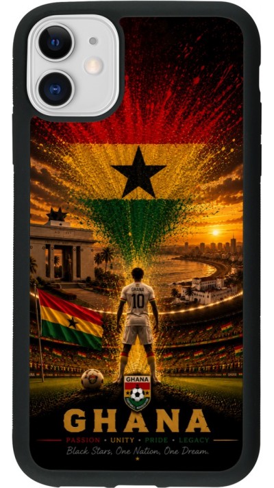 Coque iPhone 11 - Silicone rigide noir Football Ghana splash 2026