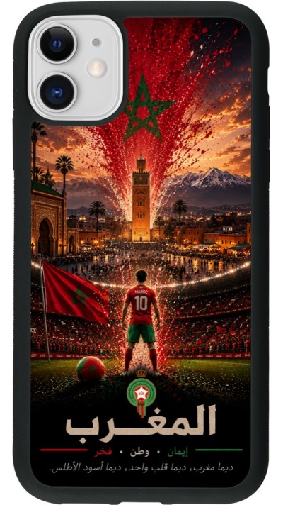 Coque iPhone 11 - Silicone rigide noir Football Maroc splash 2026