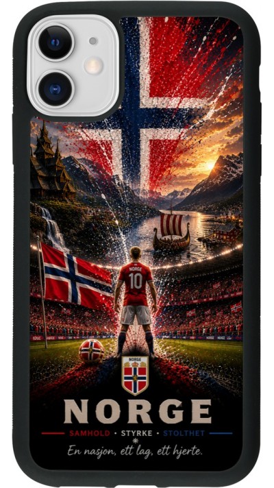 Coque iPhone 11 - Silicone rigide noir Football Norvège splash 2026