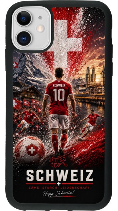 Coque iPhone 11 - Silicone rigide noir Football Schweiz splash 2026