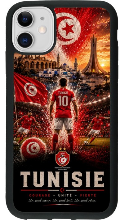 Coque iPhone 11 - Silicone rigide noir Football Tunisie splash 2026
