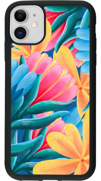 Coque iPhone 11 - Silicone rigide noir Spring 23 colorful flowers