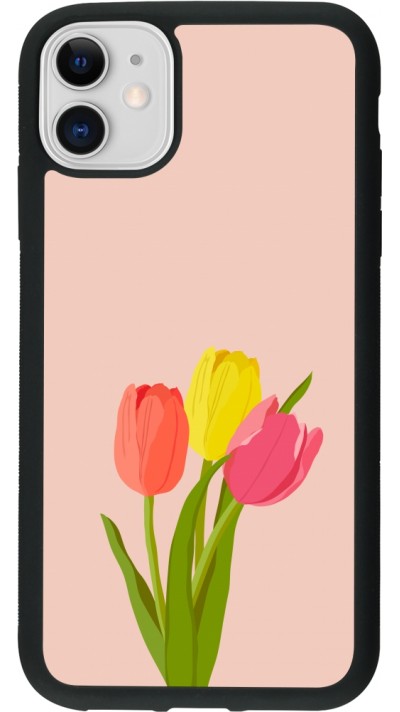 Coque iPhone 11 - Silicone rigide noir Spring 23 tulip trio