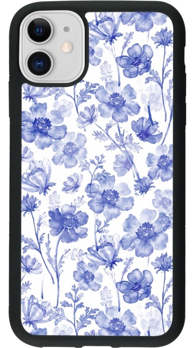 Coque iPhone 11 - Silicone rigide noir Spring 23 watercolor blue flowers