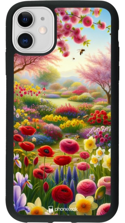 Coque iPhone 11 - Silicone rigide noir Spring 25 Bouquet printemps