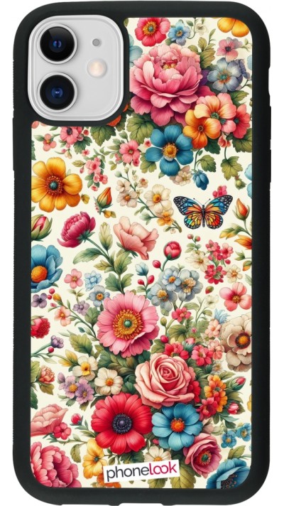 Coque iPhone 11 - Silicone rigide noir Spring 25 printemps fleuri