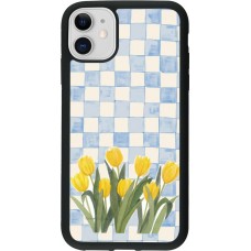 Coque iPhone 11 - Silicone rigide noir Blue vichy tulips Spring 2026