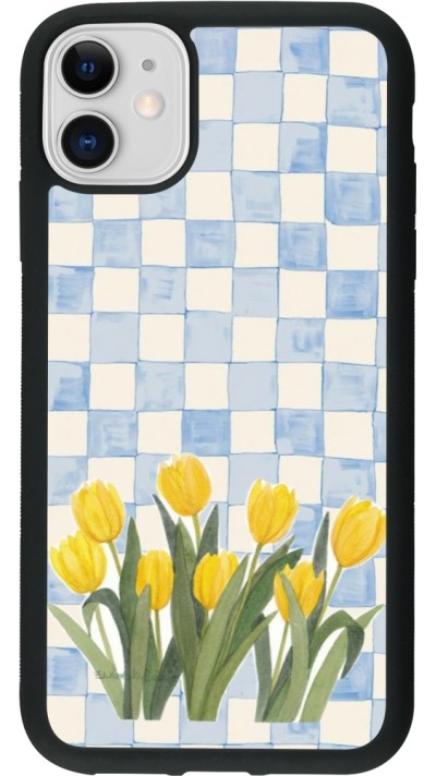 Coque iPhone 11 - Silicone rigide noir Blue vichy tulips Spring 2026