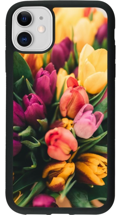 Coque iPhone 11 - Silicone rigide noir Bouquet of tulips Spring 2026
