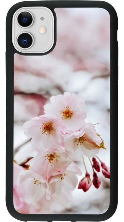 Coque iPhone 11 - Silicone rigide noir Cherry tree Spring 2026