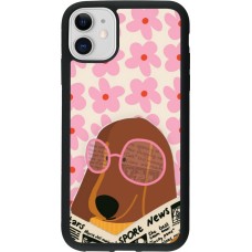 Coque iPhone 11 - Silicone rigide noir Dog with newspaper Spring 2026