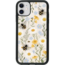 Coque iPhone 11 - Silicone rigide noir Pattern bees Spring 2026
