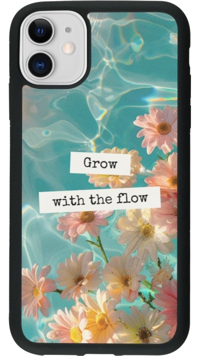Coque iPhone 11 - Silicone rigide noir Summer 2025 Grow with the flow