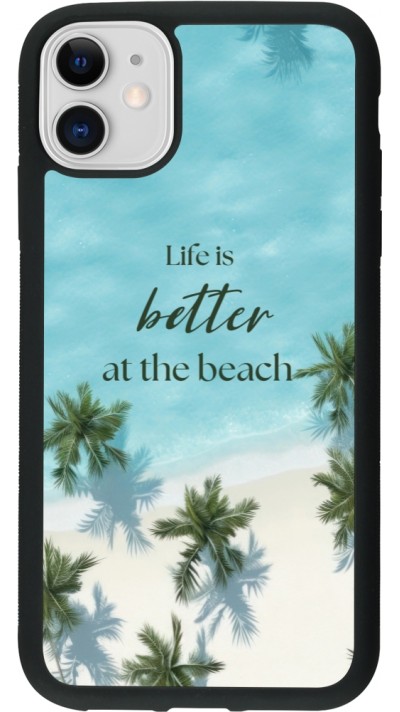 Coque iPhone 11 - Silicone rigide noir Summer 2025 Life is better at the beach