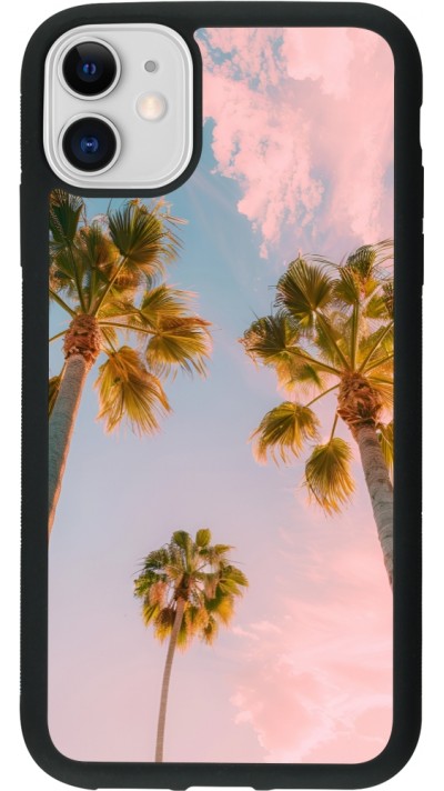 Coque iPhone 11 - Silicone rigide noir Summer 2025 Palmiers
