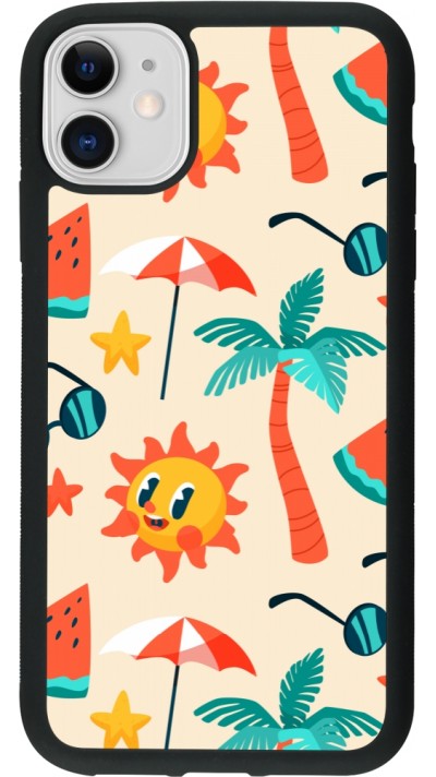 Coque iPhone 11 - Silicone rigide noir Summer 2025 Pattern soleil
