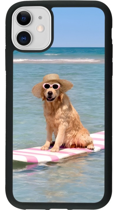 Coque iPhone 11 - Silicone rigide noir Summer Dog on Paddle
