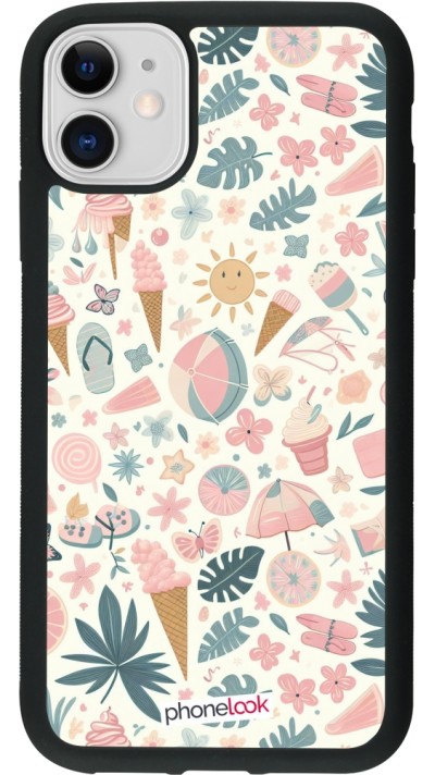 Coque iPhone 11 - Silicone rigide noir Summer Pink Pattern