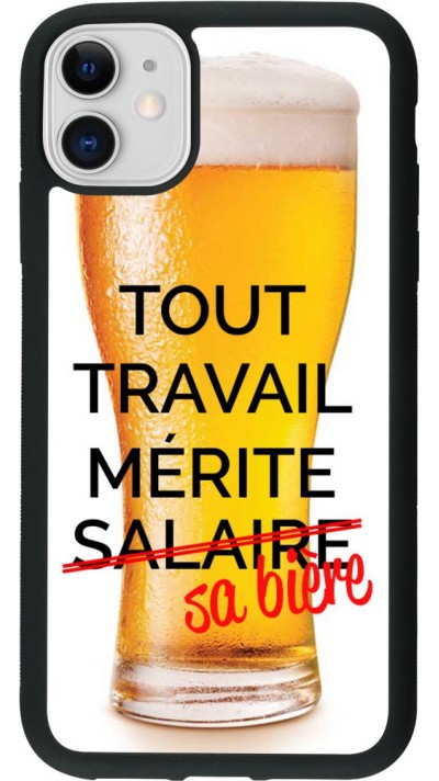 Coque iPhone 11 - Silicone rigide noir Tout travail mérite sa bière