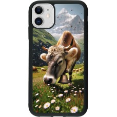 Coque iPhone 11 - Silicone rigide noir Vache montagne Valais