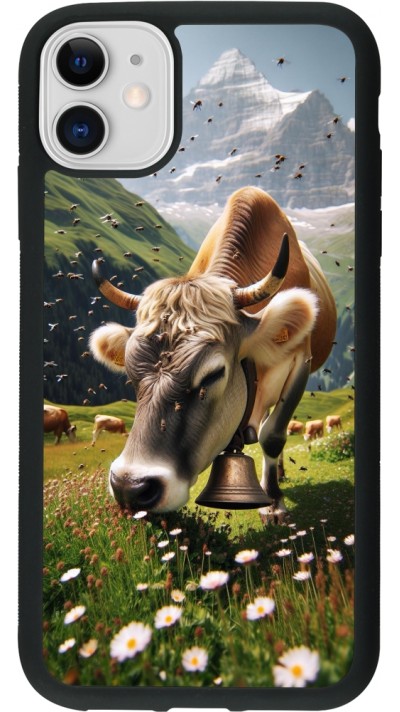 Coque iPhone 11 - Silicone rigide noir Vache montagne Valais