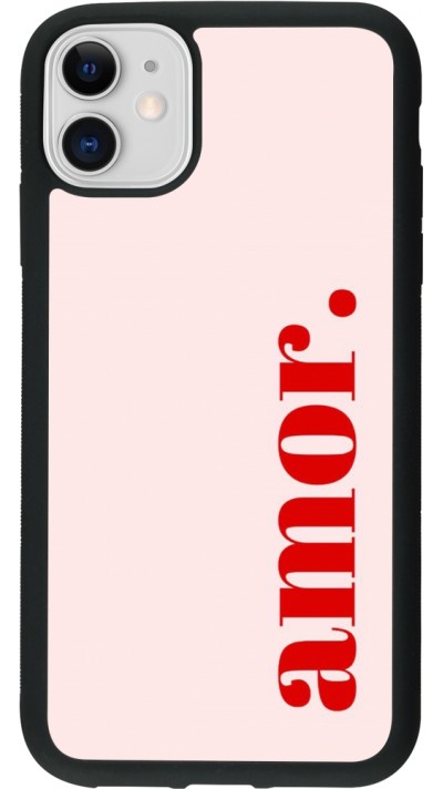 Coque iPhone 11 - Silicone rigide noir Valentine 2024 amor