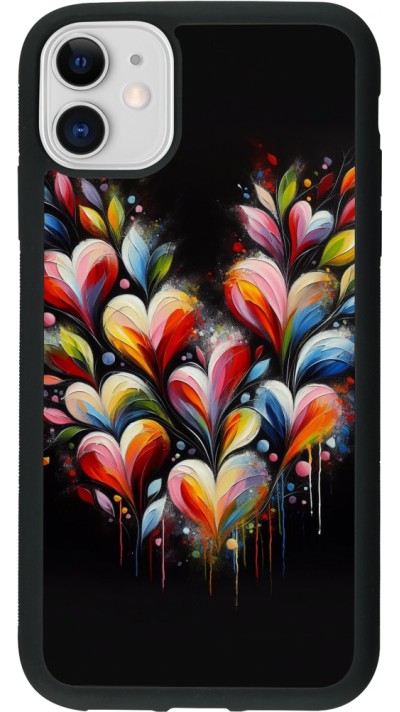 Coque iPhone 11 - Silicone rigide noir Valentine 2024 Coeur Noir Abstrait