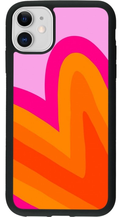 Coque iPhone 11 - Silicone rigide noir Valentine 2024 heart gradient