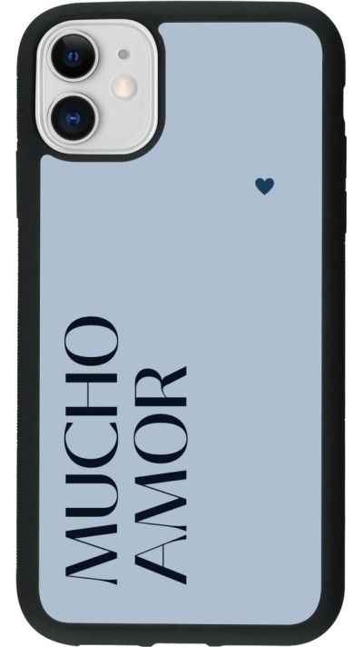 Coque iPhone 11 - Silicone rigide noir Valentine 2024 mucho amor azul