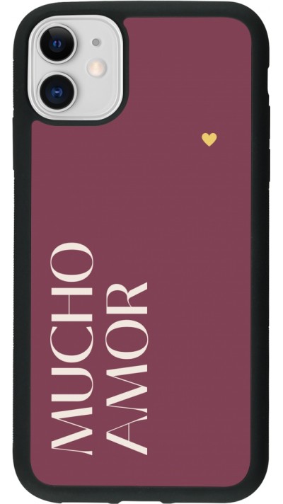 Coque iPhone 11 - Silicone rigide noir Valentine 2024 mucho amor rosado