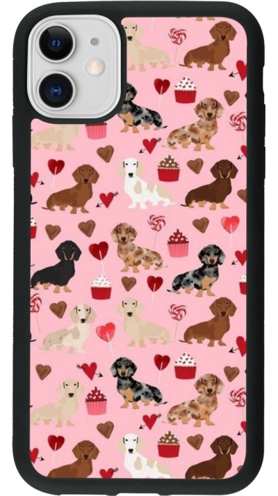 Coque iPhone 11 - Silicone rigide noir Valentine 2024 puppy love