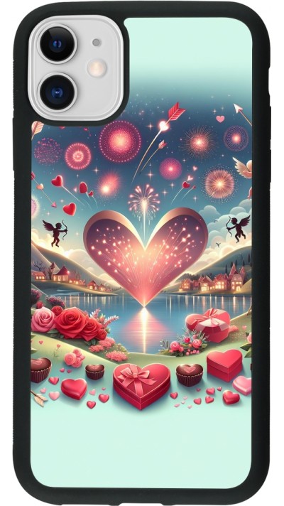 Coque iPhone 11 - Silicone rigide noir Valentine 2025 Chic