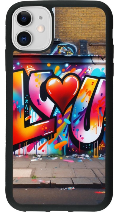 Coque iPhone 11 - Silicone rigide noir Valentine 2025 Love U Tag