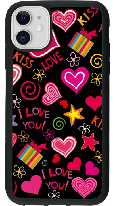 Coque iPhone 11 - Silicone rigide noir Valentine 2023 love symbols